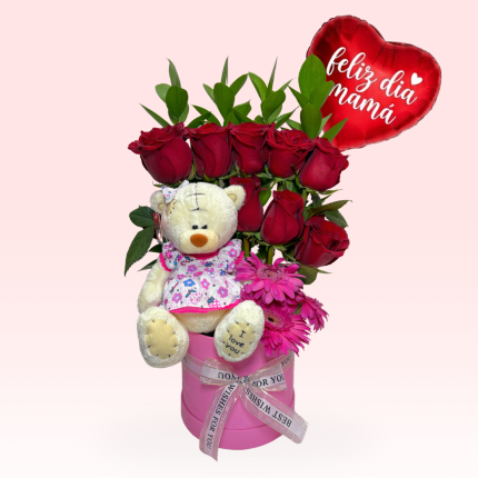 Box 8 rosas x peluche